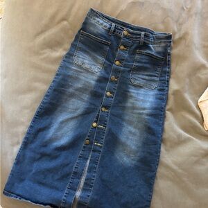 Denim Button-Front Midi Skirt